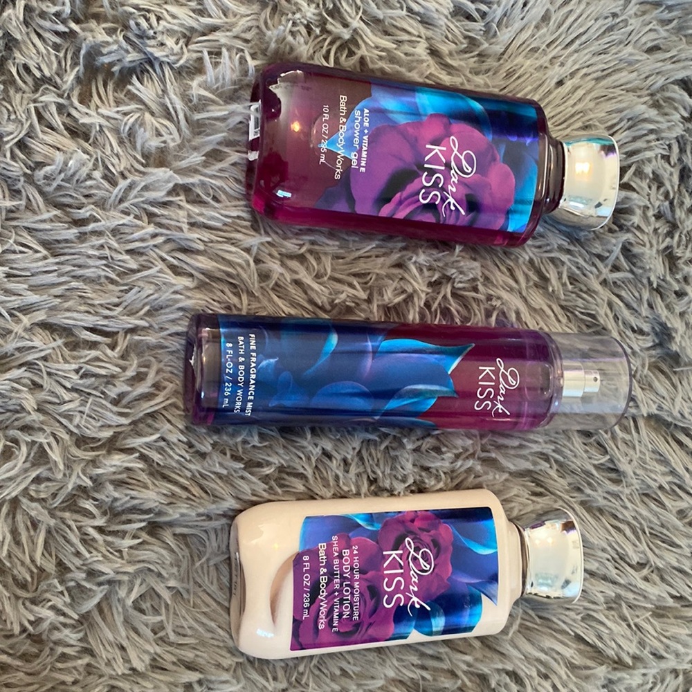 Dark Kiss Bath and Body Works Shower Gel, Fragrance Mist, and Lotion Set